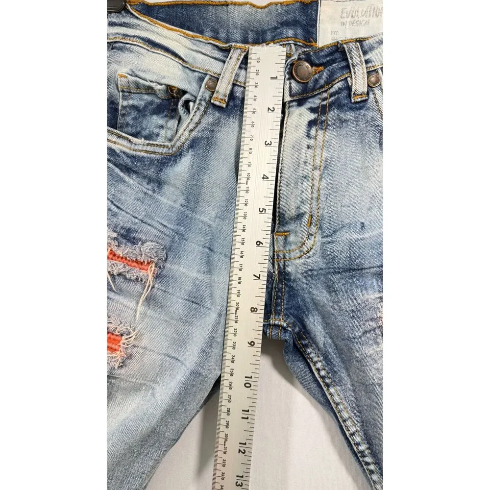 Evolution In Design Boys Jeans Size 14 Blue Used Distressed Orange Patch Ripped